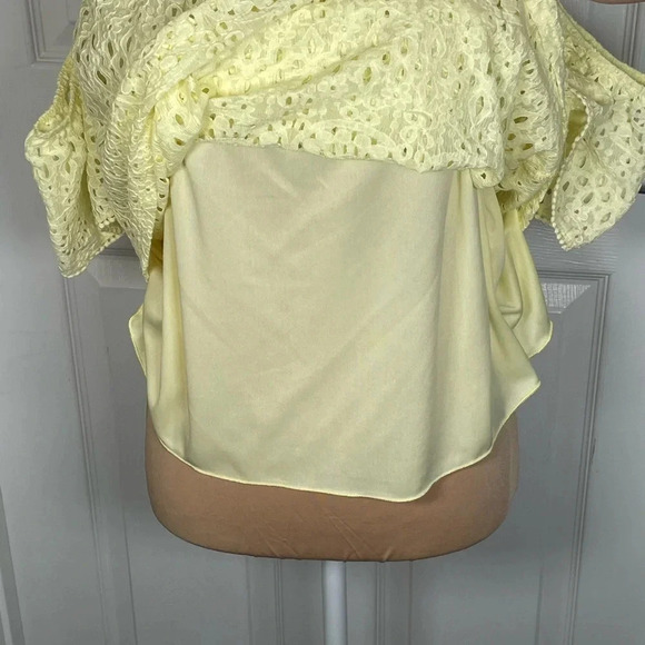 💛 Everly Yellow Eyelet Boxy Short Sleeve Crop Cotton Top Medium - Picture 7 of 12